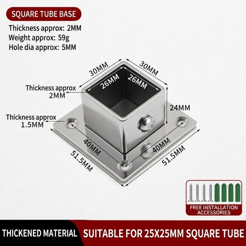 20/25/30/40mm Square Tube Connector Set Stainless Steel Elbow Corner Joint New Flange Base  Fence
