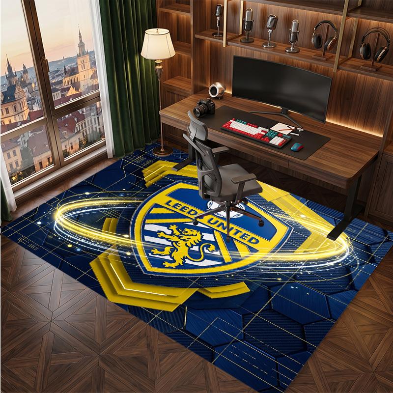 Leeds United Football Print Crystal Velvet Rug, Comfortable Water Absorbent Non Slip Indoor Floor Carpet