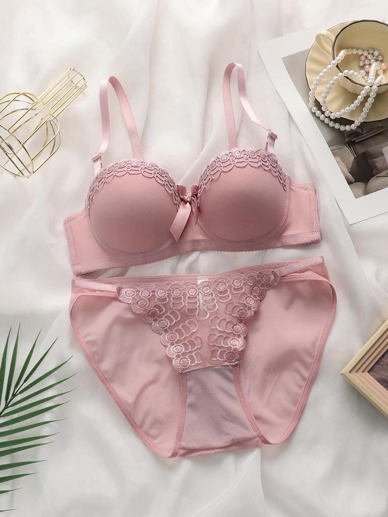 Cross-Border Girls' Embroidered Butterfly Underwire Lingerie Set - Stylish, Non-Slip Panties & Sexy Bra