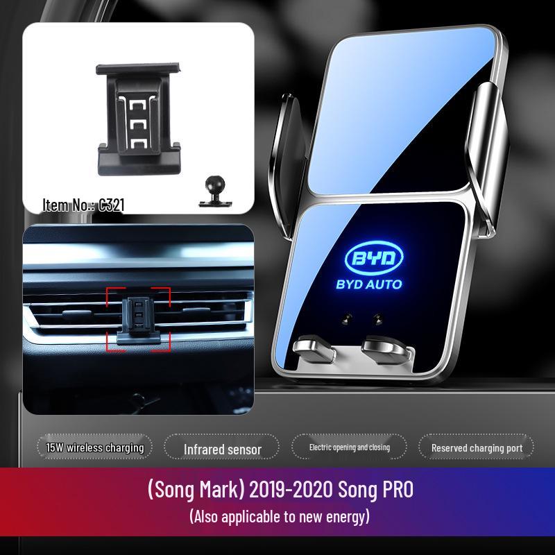 BYD Car Mobile Phone Holder for Dolphin, Qin Plus, Han EV, Tang DMI, Song MAX, Yuan PRO, and E5 Models.