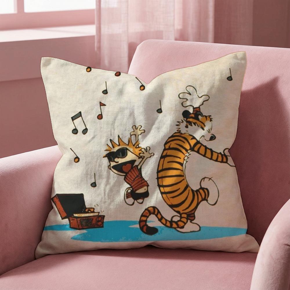 C-Calvin and H-Hobbes Cushion Cover Multi-Scene Pillow Cover for Home & Car - Reversible, Soft & Durable for Daily Use