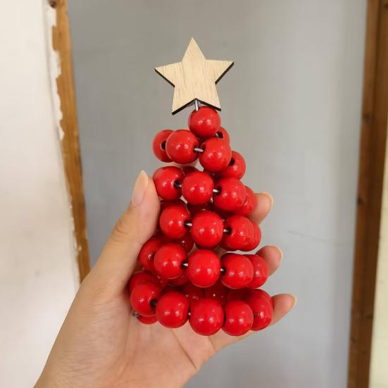 Nordic Wooden Spiral Christmas Tree Ornament Rustic Beaded Boho Christmas Tree Figurine for Home Office Farmhouse Centerpiece