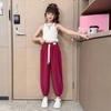 Girls' Pants Summer Children's Ice Silk Mosquito Proof Pants Summer Clothes Long Pants Sun Protection Thin Design Drawstring Cuffs