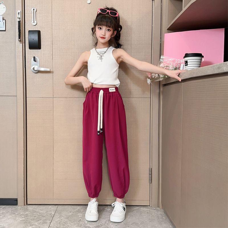 Girls' Pants Summer Children's Ice Silk Mosquito Proof Pants Summer Clothes Long Pants Sun Protection Thin Design Drawstring Cuffs