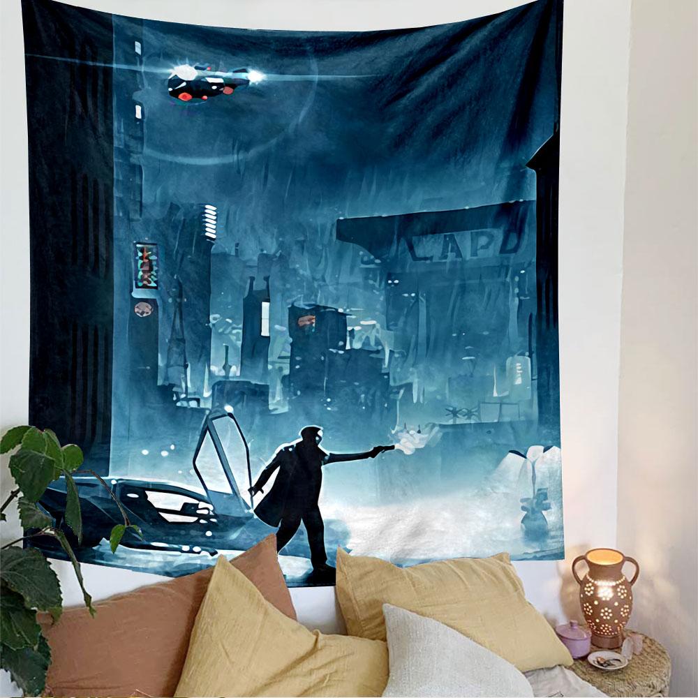Blade Runner LAPD Tapestry Wall Hanging, Police Badge Neon Sign Art, Futuristic Wall Decor for Bedroom Living Room Dorm
