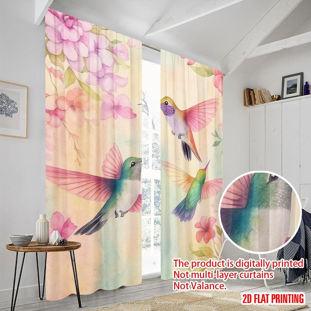 2pcs,2D Plane Printing Curtains&Window Treatment Hummingbird Harmony(1) Versatile 100% Polyester (without Rod) Art Deco Festive