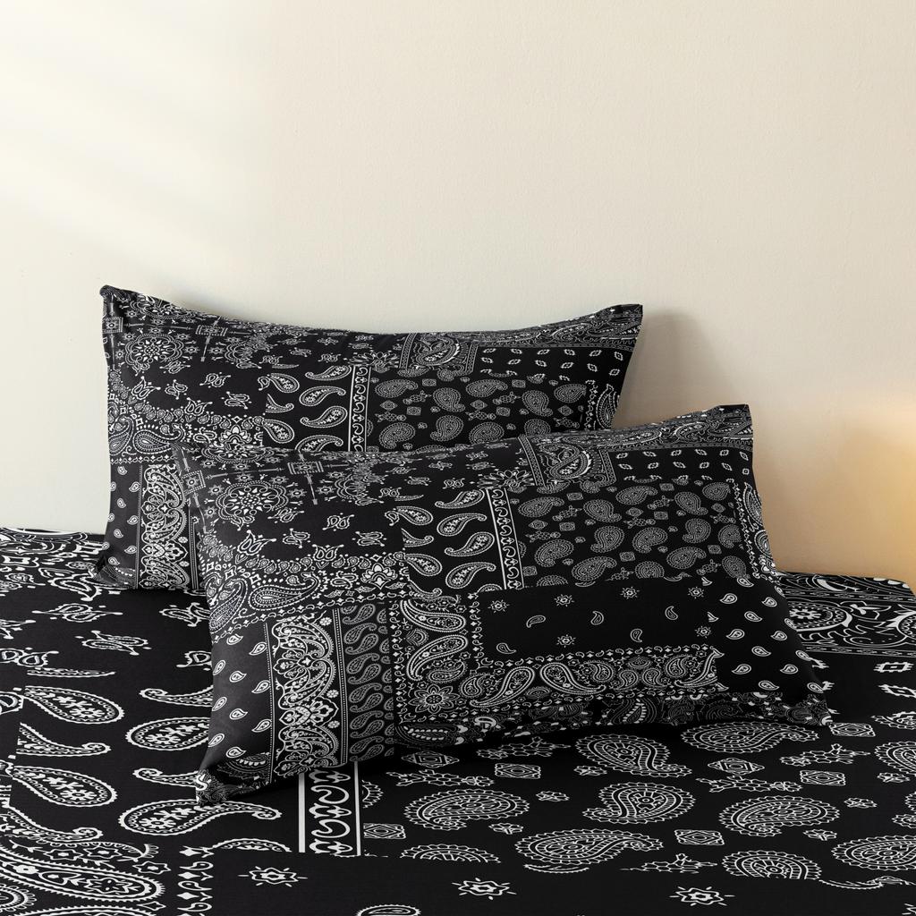 3-delige Zwarte Bohemia Bandanna Beddengoed Set - Paisley Mandala Design, Luxueus Zacht & Ademend Beddengoed voor Slaapkamers
