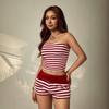 2026 Black & White Stripe Bandeau Shorts Set: Sleek European & American Style