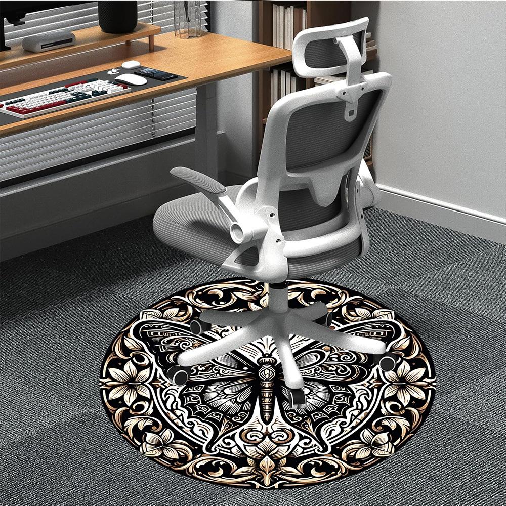 1pc Butterfly Ornament Carpet, Round Non Slip Durable Large Size Office Carpet, Suitable for Office