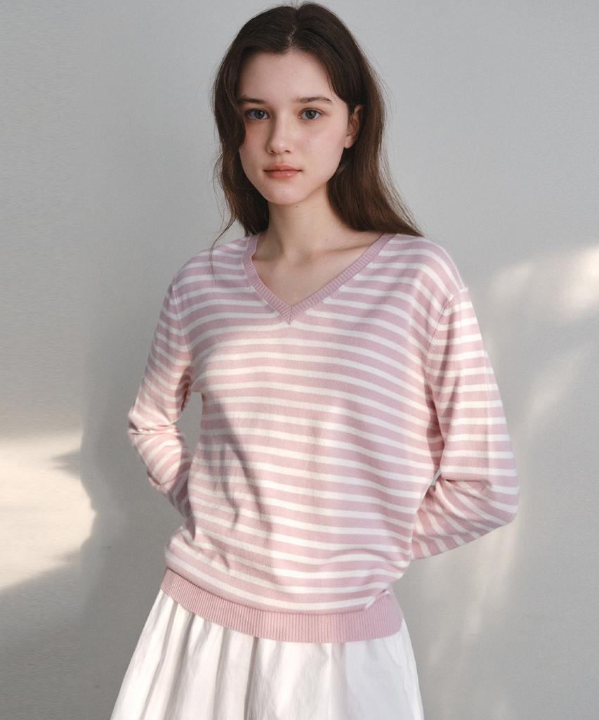 Wednesday Oasis For Woman Washable Mild Stripe V-Neck Knit_Pink(Wc26Kn11)