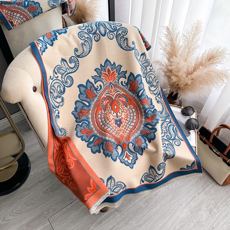 Versatile Double-Sided Imitation Cashmere Scarf Women'S Winter Dual-Purpose Air-Conditioned Room Large Shawl Warm Scarf
