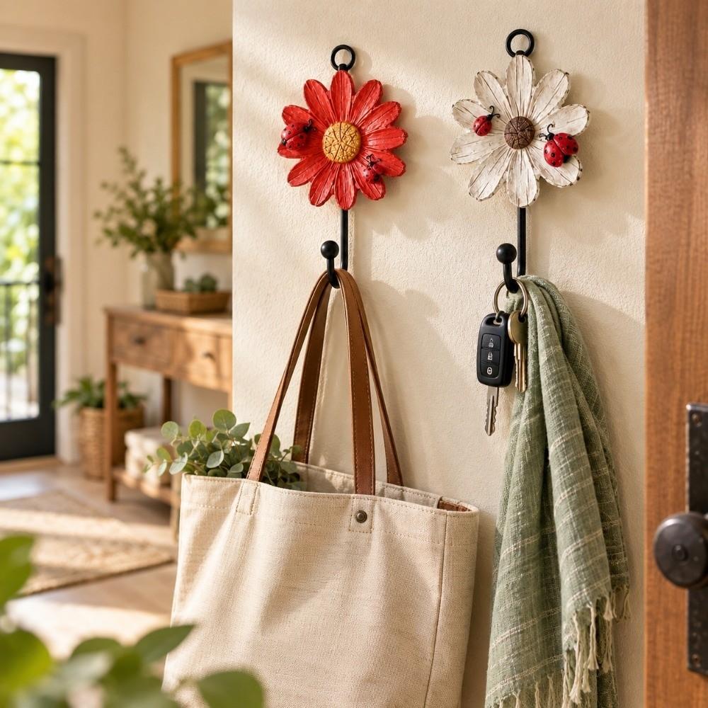 Wall Mounted Flower Shaped Hooks Versatile Use Clothes Hooks Cute Key Hooks Wall Decoration