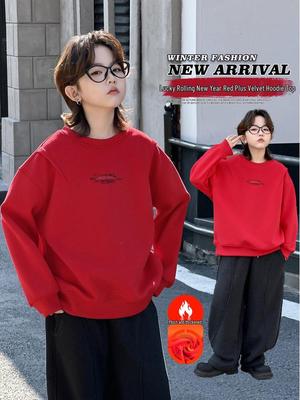 Kinder Roter Freizeit Hoodie 2026: Schickes & Warmes Langarm-Oberteil für Jungen, Herbst/Winter Kollektion