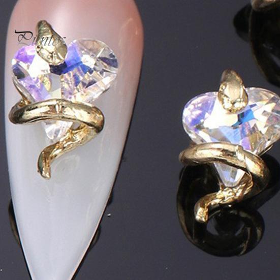 3 pçs diy decorações de unhas cobra em torno de 3d coração falso cristal encantos arte do prego strass caso do telefone decoração acessórios manicure suprimentos