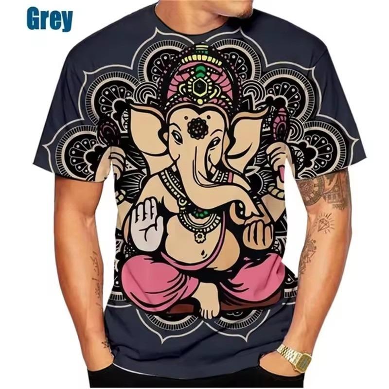 God Wisdom Ganesha T Shirts 3D Printing Hindu Ganesha Tshirt Men Apparel Short Sleeve Breathable Streetwear Tops