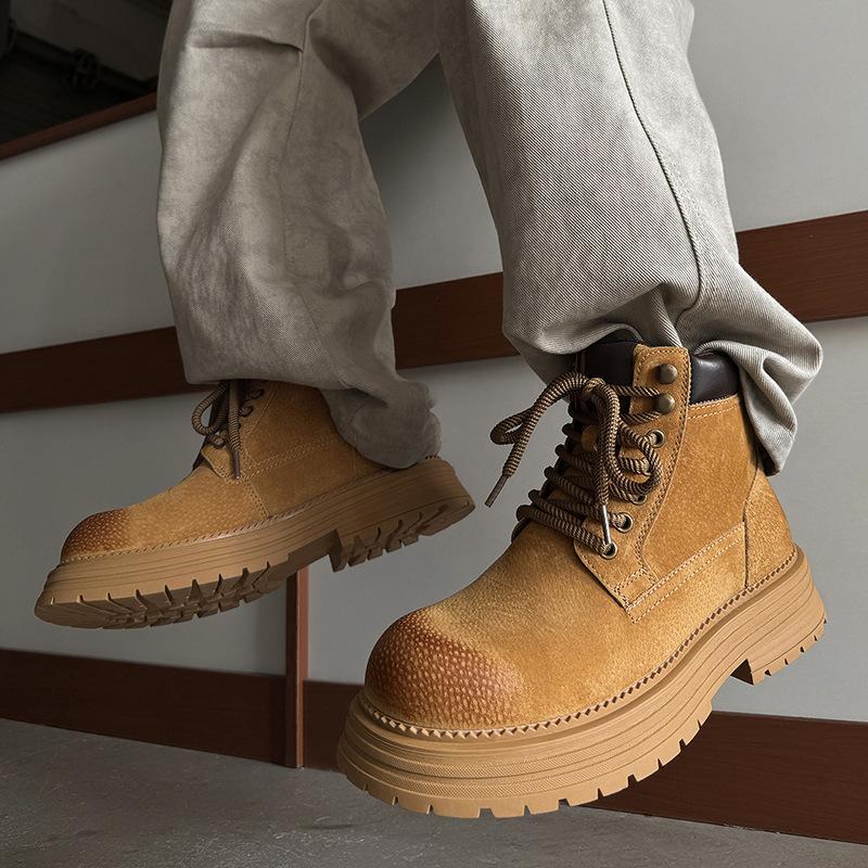 Martin boots new mid-top leather boots thick-soled heightening desert high-top casual rhubarb boots