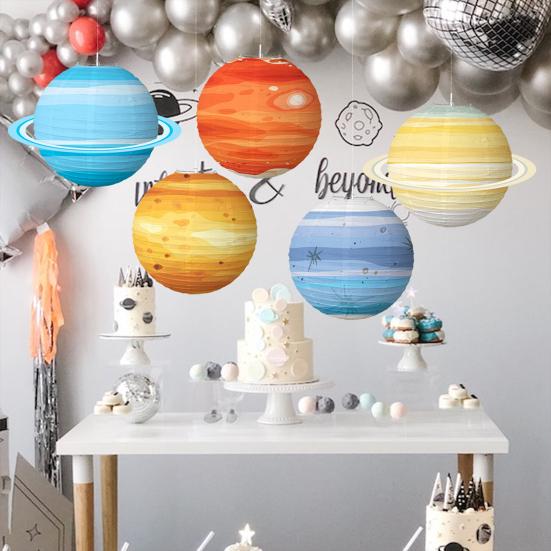 8 Unids Planeta Linternas de Papel Niños Sistema Solar Planetas Linterna Espacio Exterior Decoración de Fiesta Temática Niños Fiesta de Cumpleaños Decoración del Hogar