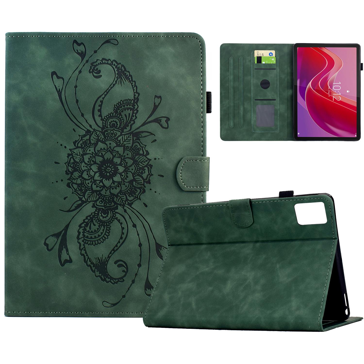 

For Lenovo Tab M11/Xiaoxin Pad 11 2024 Case Mandala Imprinted Leather Tablet Cover with Card Slots Green