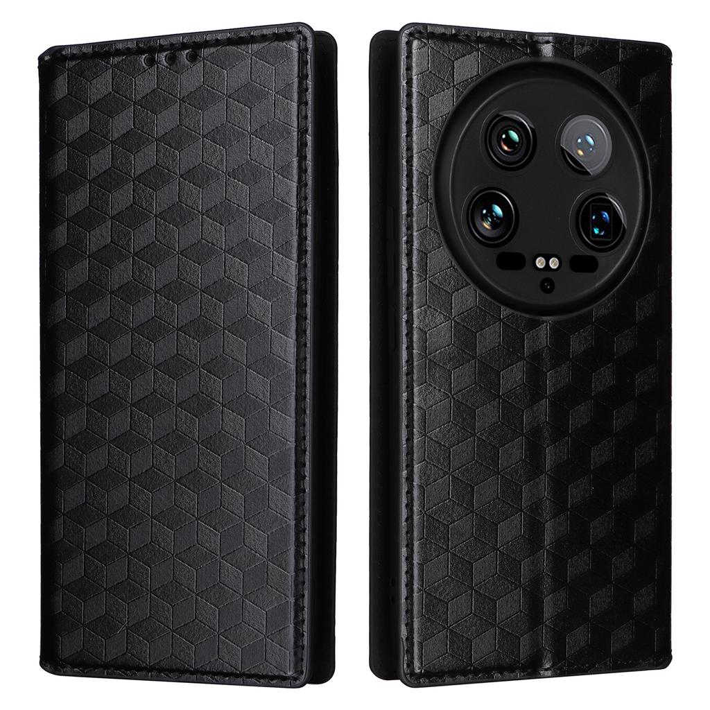 For Xiaomi 14 Ultra Leather Case Rhombus Imprinted Flip Stand Phone Protector