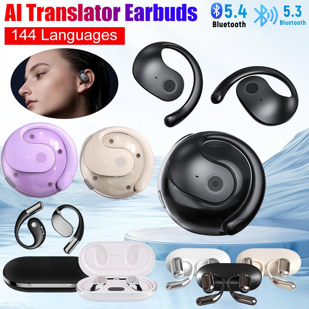 AI Translator Earbuds 144 Languages Bluetooth 5.3 Smart Real-time Translation Earphones Ear Hook Open Ear Headphones Translator