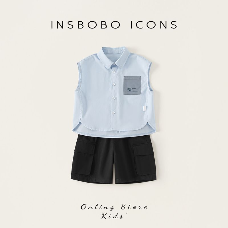 Insbobo Boys  Summer Clothing 2026 New Baby Set Children s Clothes Boys  Shirt Two-Piece Set Summer Trend Blue 100