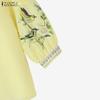 ZANZEA Women Lace Splice Round Neck 3/4 Sleeve Loose Print Blouse