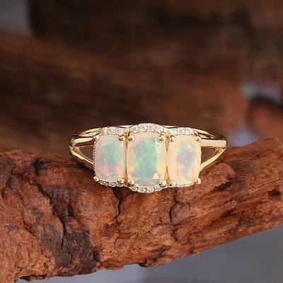 Natural Cushion Opal Women's Ring Colorful October Birthstones 925 Sterling Silver Fine Jewelry for Proposal Engagement Wear