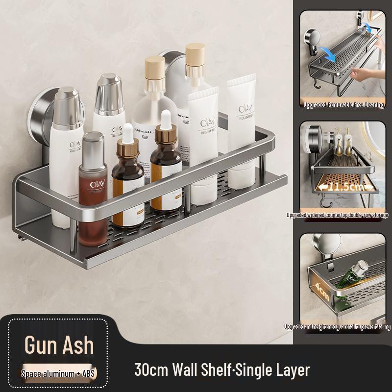 No-Drill Bathroom Suction Cup Shelf - Wall-Mounted Vanity & Toilet Storage Rack