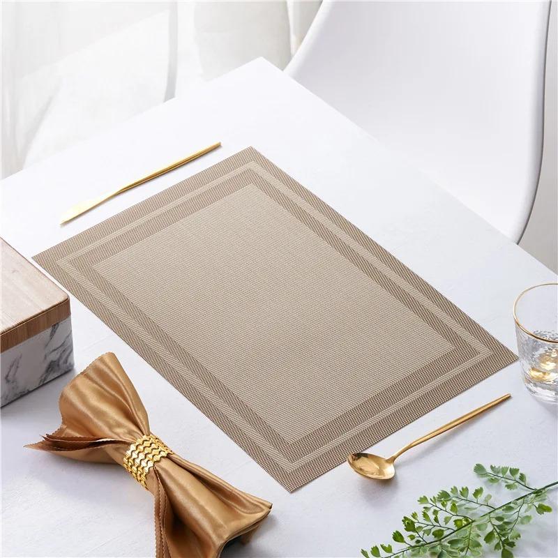 6/4pcs Rectangle Placemat Restaurant Washable PVC Durable Dining Table Weave Mats Frame Teslin Disc Bowl Coaster Non-slip Pad
