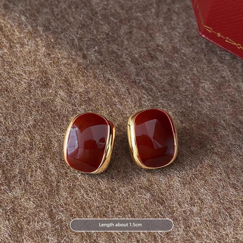 

Accessible Luxury Retro Hong Kong Style Drip Glazed Women s Spring/Summer New Year Stud Earrings Angla Red Drop Glaze Earrings/A Pair