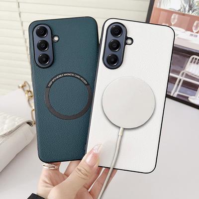 Magsafe Magnetic Wireless Charging Case For Samsung A56 A36 A26 A16 Galaxy A55 A35 A25 A15 A54 A34 A24 A14 Plain Leather Cover