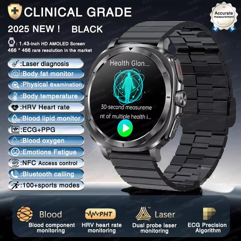 2025 Ny Nøyaktig Måling Urinsyre Blodfett Blodtrykk Kroppsanalyse Smartklokke EKG+PPG Smartklokke Menn for iOS Android