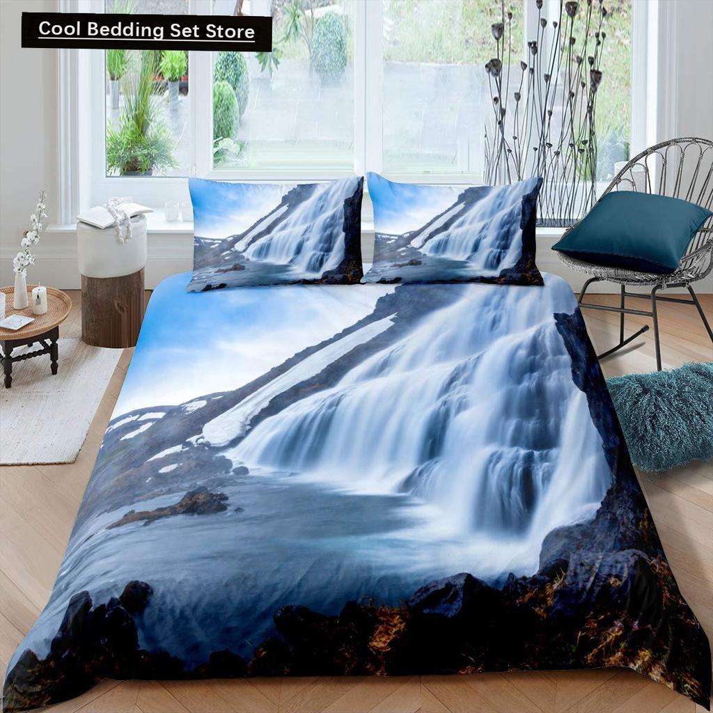 Waterfall king Queen Duvet Cover Floral Trees Bedding Set Natural landscape quilt cover Purple Dream polyester Comforter Cover