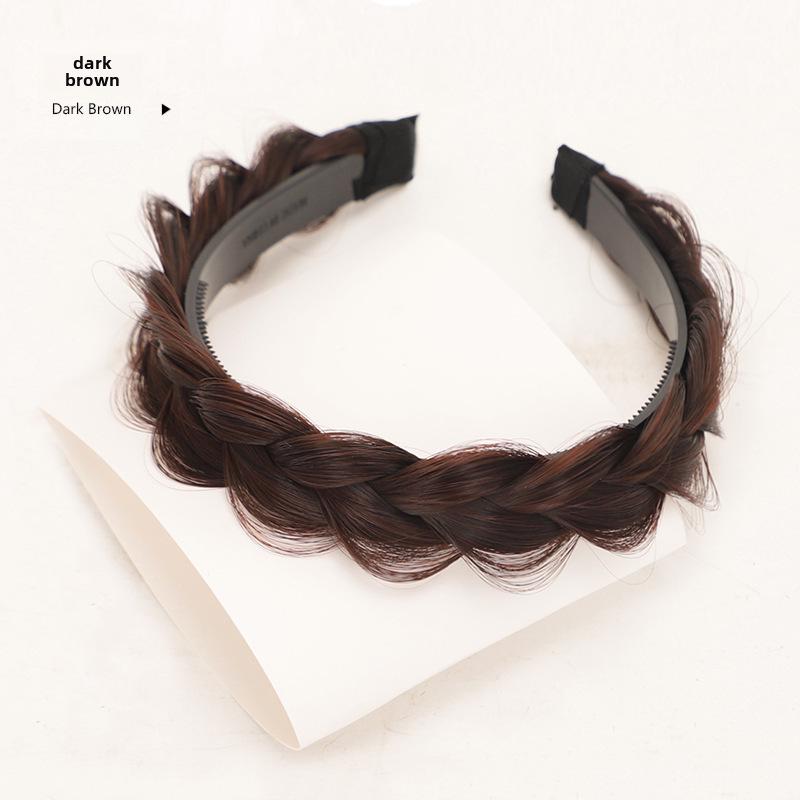 

Женский парик с пушистыми косичками и повязкой на голову, высокий стиль для стройнящего эффекта темно-коричневого