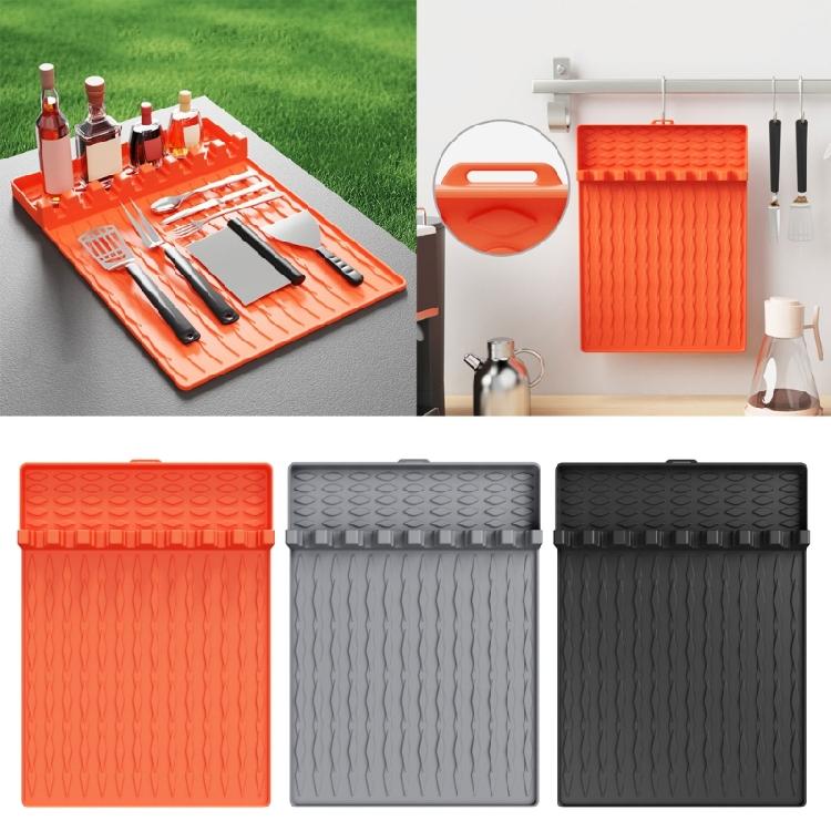 Barbecue Cutlery Tool Pads Outdoor BBQ Utensils Pads Barbecue Tool Mat Silicone Texture Gift for Grill Enthusiasts