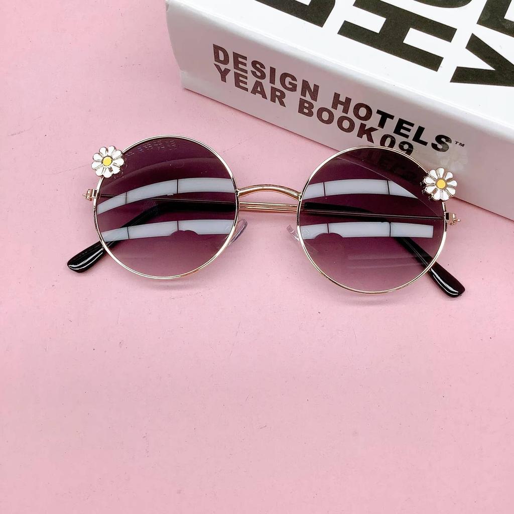 2026 New Children's Round Frame Flower Baby Outing Sunshade Concave Style Dressing Photo Sunglasses Trendy