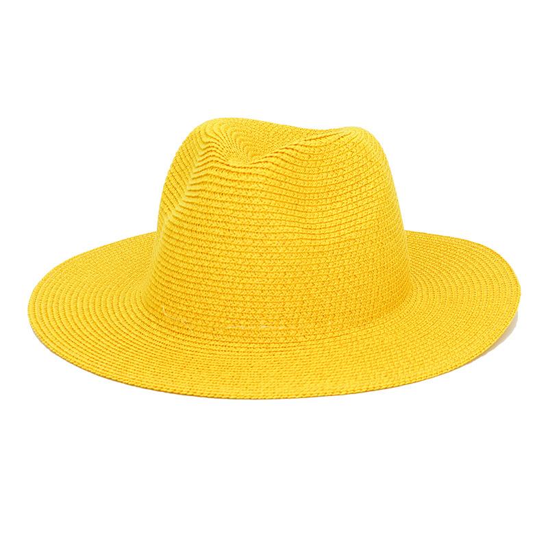 Cappello da Sole da Esterno a Tesa Larga Paglia Colore Unico Cappello da Cowboy Retrò Cappello da Viaggio Spiaggia Protezione Solare