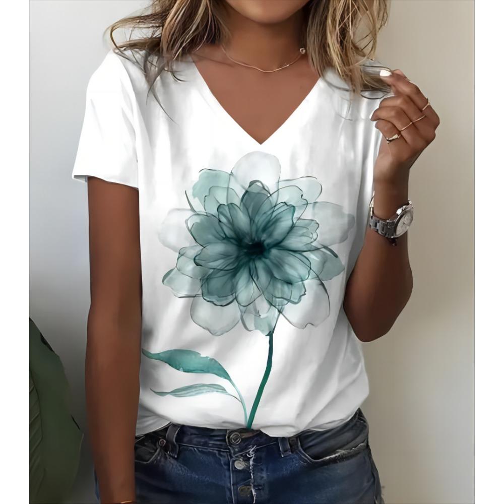 Summer Women V-neck Short sleeved Butterfly 3D Print Top Fashion Large T-shirt Women's Clothing