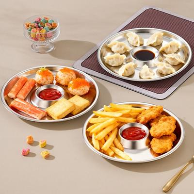 Stainless Steel Dumpling Plate Drop-proof Circular Shape Snack Plate Convenient Tableware Food Serving Tray Dessert