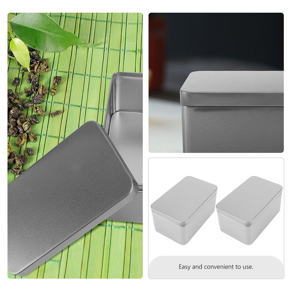2 Pcs Tea Storage Box Tinplate Canister for Bulk Tea Organizer Tea Rectangular Storage Box Packaging Organization