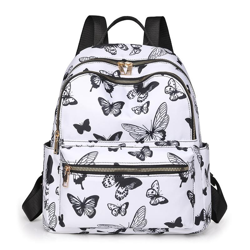 Fashion Sweet Cherry Butterfly Backpack Soft Nylon Fabric Women's Shoulder Bag Cute Versatile Teenager Girl School Bag Leisure Outdoor Travel Rucksack