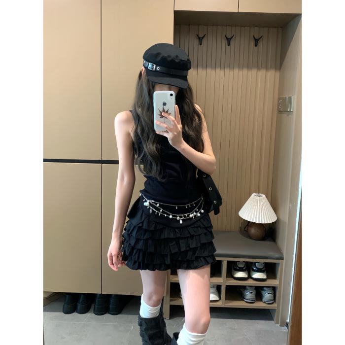 

Spicy Girl Slim Fit Knitted Camisole Dress - Summer 2026 Petite Puffy Cake Skirt XL (recommend 110-120 jin) чёрный