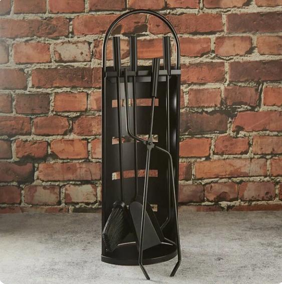 5-in-1 fireplace set, fireplace accessories, shovel, poker, brush, stand