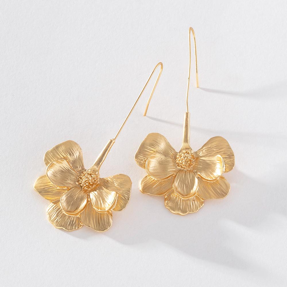 Pinkdudu Cercei cu picătură cu flori de aur, creativ, de modă
