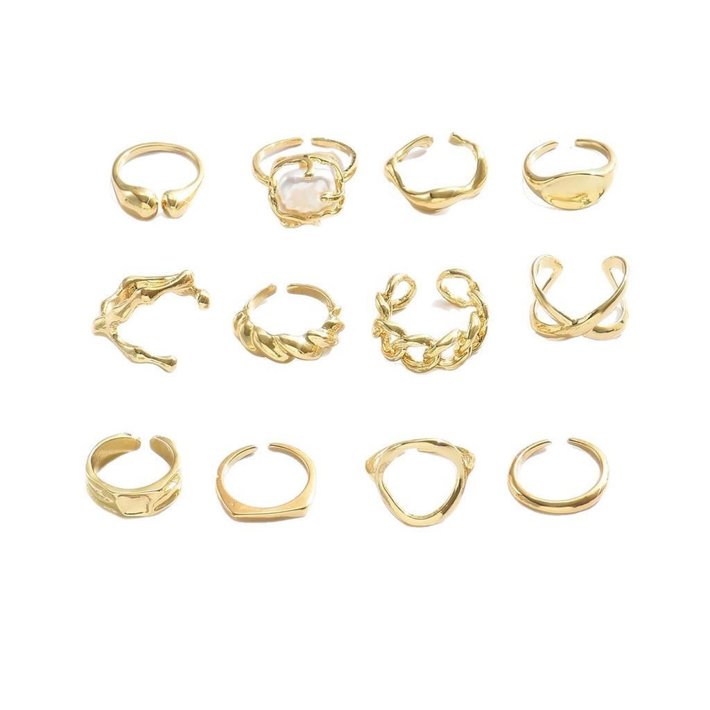 Geometric Metal Ring Set For Women With Adjustable Joints Fashion Jewelry For Summer