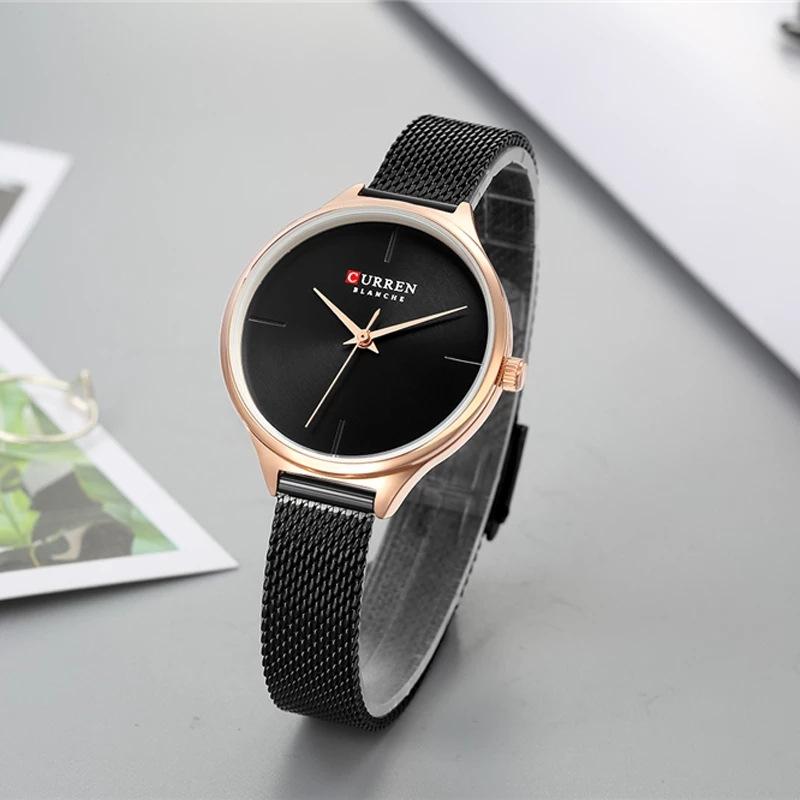 CURREN New Top Women's Watch Casual Quartz Watch Stainless Steel Milan Net Belt Watch