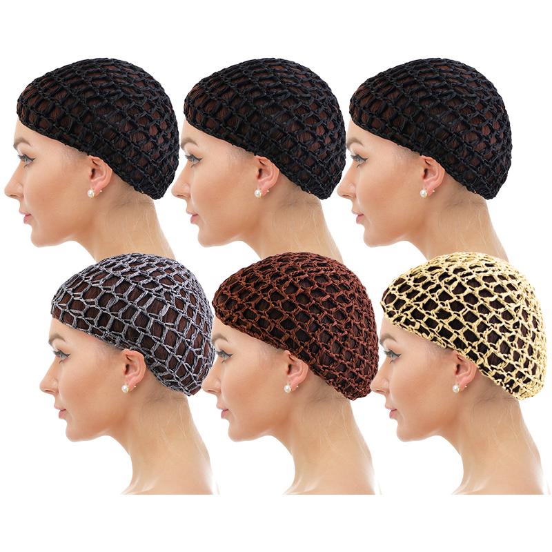 

6PCS/LOT Mesh Wig Cap Hair Net Bonnets Hairnets Elastic Bands Wrap Crochet Braided Cap Hair Net for Sleeping Turban Chemo Hats One Size