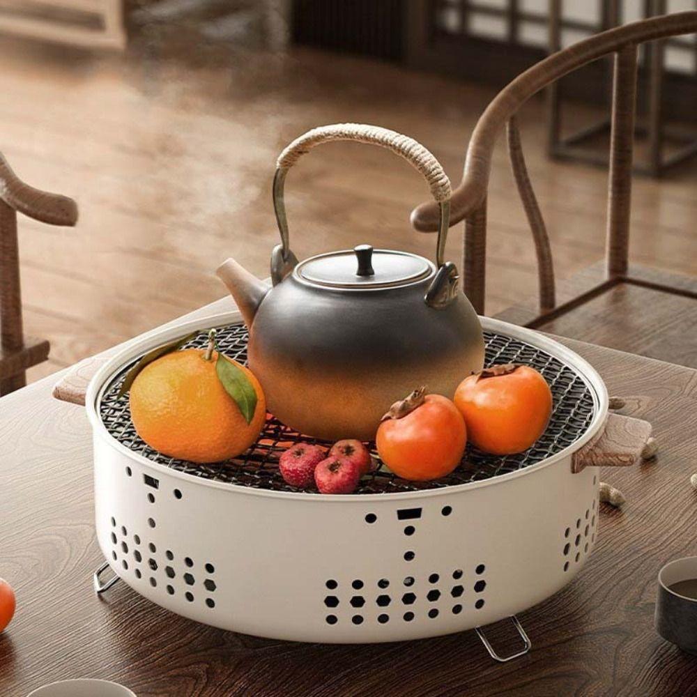 

Stainless Steel Barbecue Grill Round Tea Stove Multifunctional Charcoal Oven Camping
