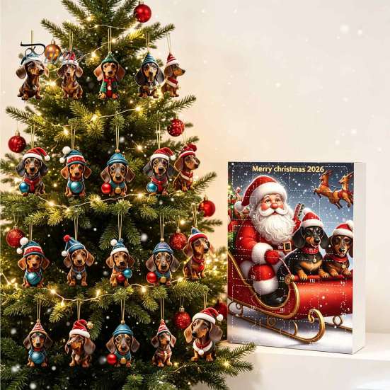 Calendario del Conto alla Rovescia per le Feste Calendari dell'Avvento Bassotto 2026, 24 Giorni Ciondolo Acrilico 2D Set di Ornamenti Cane Carino di Natale Calendario, da Collezione
