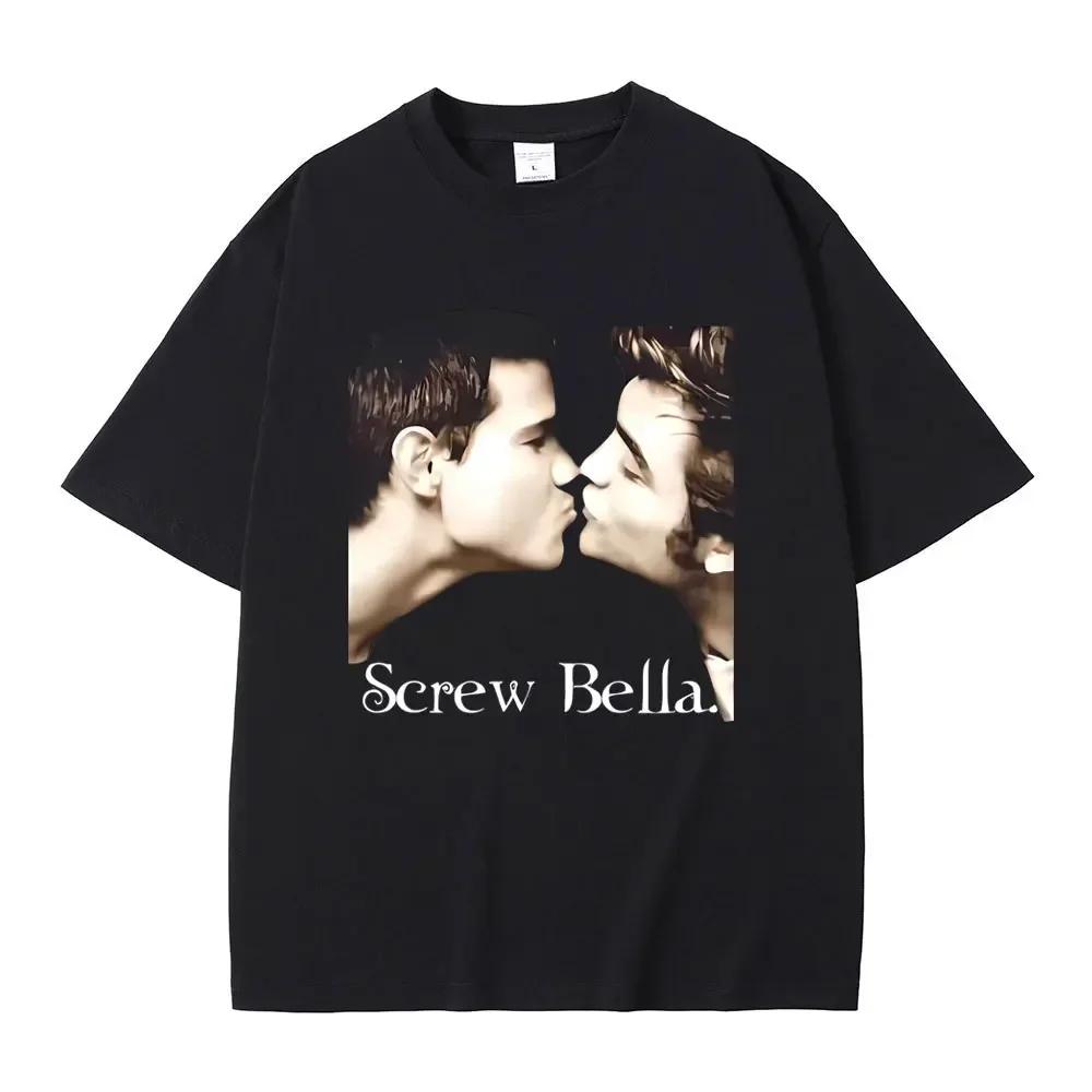 Movie Series Twilight Jacob And Edward Cullen Screw Bella Funny Meme Tshirt Unisex Wounisex Casual Cotton Oversized T Shirts Black